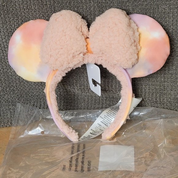 Disney Fuzzy Tie Dye Cozy Sherpa Pastel Colors Minnie Ears Headband - NEW